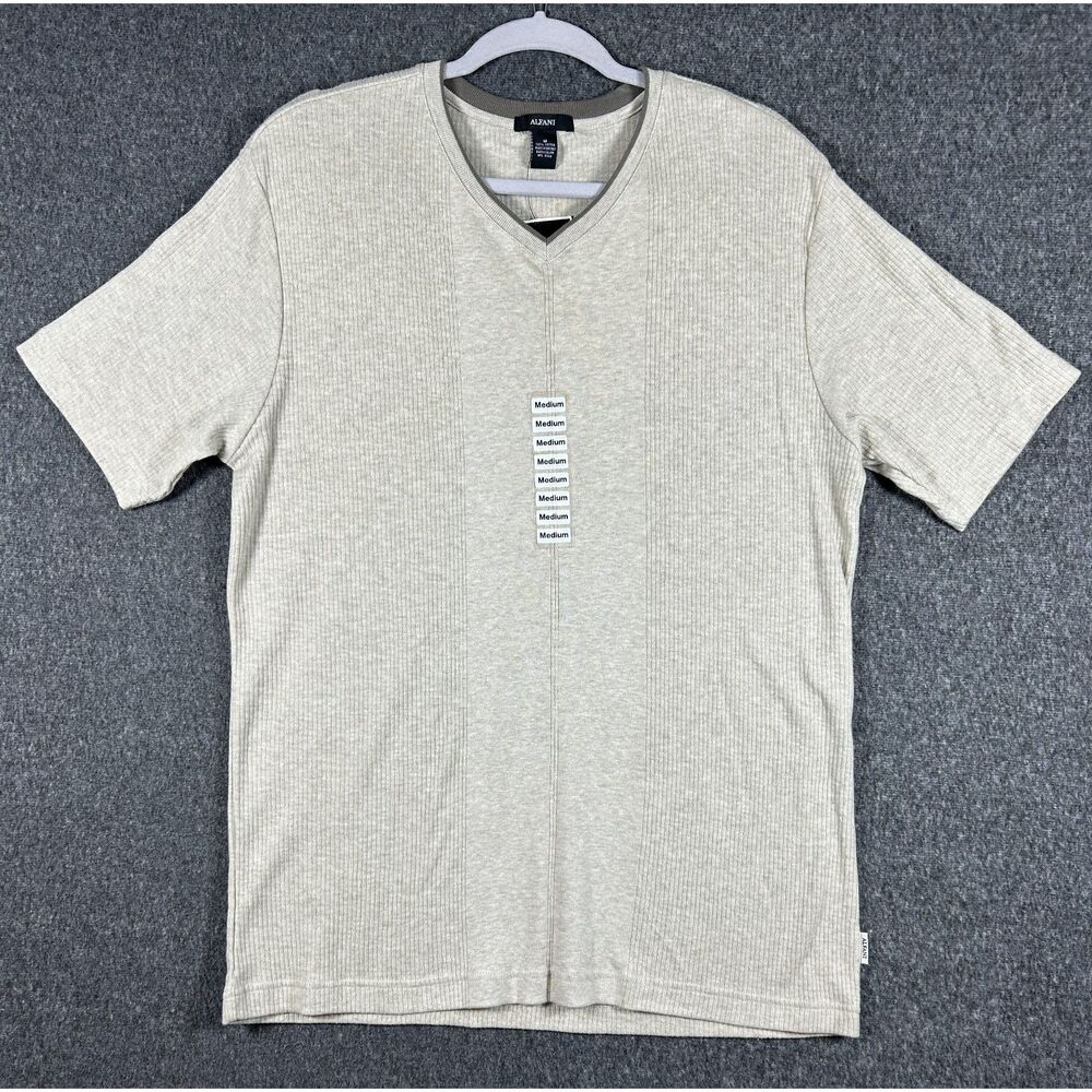 NWT Alfani Men's Premium Ribbed Knit V-Neck T-Shirt, Medium, Light Beige